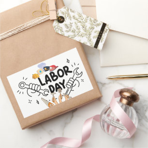 Werkers Dag van de Arbeid Gereedschap Handen Vinyl Rechthoekige Sticker