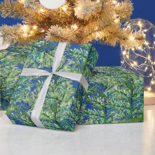 Werkhand Waterverf Schilderij Winter Dennenboom Cadeaupapier