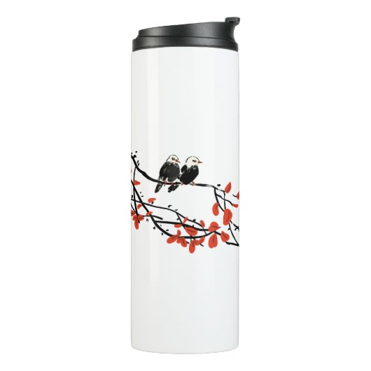 Werkkleding Gift Two Birds on Tree Branch Thermosbeker (Gedraaid links)