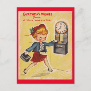  werkmeisje met retro feestdagenkaart
