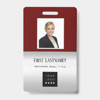 Werknemer Barcode Logo Naam Scanner Grijs Burgundy Badge