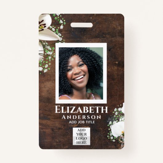 WERKNEMER FOTO BADGE QR Code Barcode Rustic Cala (Voorkant)