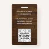 WERKNEMER FOTO BADGE QR Code Barcode Rustic Cala (Achterkant)