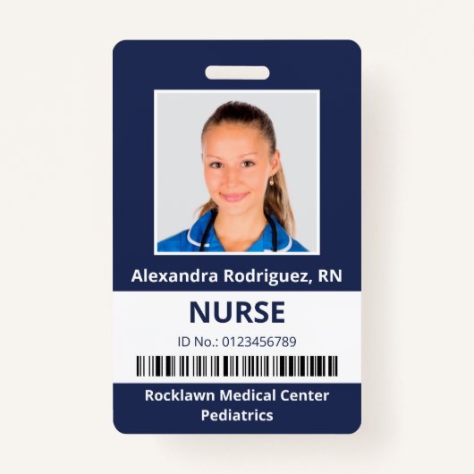 Werknemer Foto Barcode Marine Blauw Wit Medisch ID Badge (Voorkant)