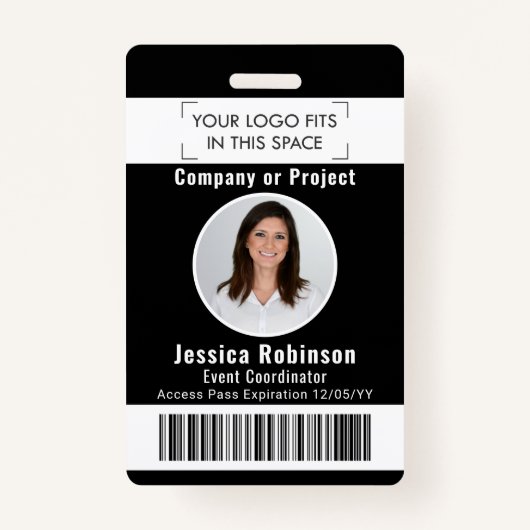 Werknemer Foto ID Barcode Black en White Access Badge (Voorkant)