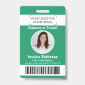 Werknemer Foto ID Barcode Logo Green Access Pass Badge (Front)