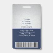 Werknemer Foto ID Barcode Logo Navy Silver Curve Badge (Back)