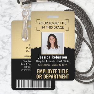 Werknemer Foto ID Barcode Logo Zwart & Goud Curve Badge