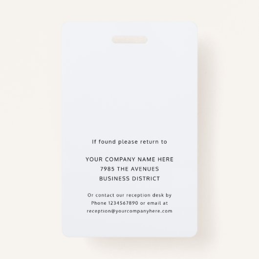 Werknemer foto ID Bedrijf Logo Beveiliging Badge (Achterkant)