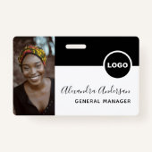 Werknemer Foto ID Bedrijf Logo QR Code Wit Zwart Badge (Voorkant)