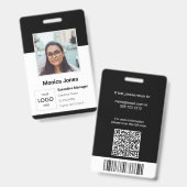 Werknemer Foto ID QR Code Black Badge (Voor- en achterkant)