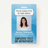 Werknemer Foto ID QR Code Logo Turquoise Blue Arc Badge (Voorkant)