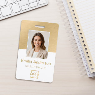 Werknemer Foto ID QR Code Logo Wit Geborsteld Goud Badge