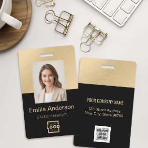 Werknemer Foto ID QR-code Logo Zwart Geborsteld Go Badge