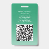 Werknemer Foto-ID QR-code Uw Logo groene boog Badge (Back)