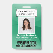 Werknemer Foto-ID QR-code Uw Logo groene boog Badge (Front)