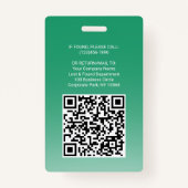 Werknemer Foto-ID QR-code Uw Logo groene boog Badge (Achterkant)