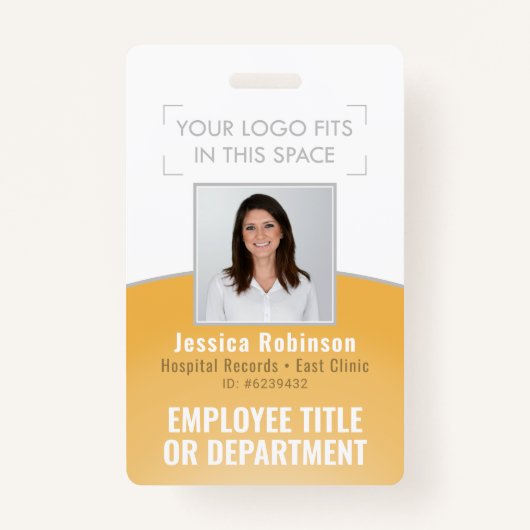 Werknemer Foto-ID-streepjescode Uw Logo gele curve Badge (Voorkant)