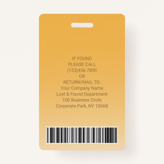 Werknemer Foto-ID-streepjescode Uw Logo gele curve Badge (Achterkant)