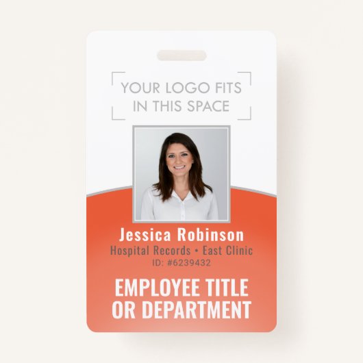 Werknemer Foto-ID streepjescode Uw Logo Oranje cur Badge (Voorkant)
