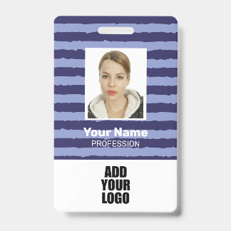 Werknemer foto logo & barcode blauwe strepen badge