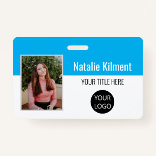 Werknemer Fotonaam Logo Bar Sky Blue White Badge