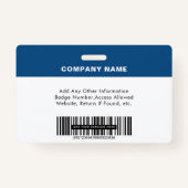 Werknemer ID Foto Logo Barcode blauw Badge (Achterkant)