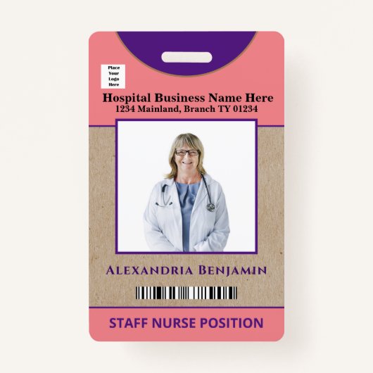 Werknemer Logo Bar Code Logo Foto Naam identiteits Badge (Voorkant)