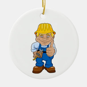 Werknemer met hard Pet Keramisch Ornament