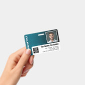 Werknemer Pasfoto logo streepjescode modern linnen Badge (Handheld)