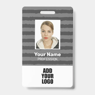 Werknemersfoto Logo & Barcode Grijze Strepen Badge