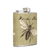  Werkster Bijen Insect Illustratie Antiek Heupfles (Rechts)