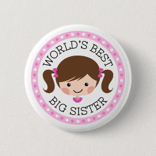 Werkt de beste grote zus cartoon bruin haar ronde button 5,7 cm