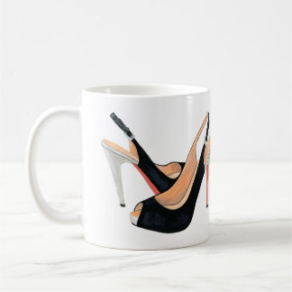 "Werkt voor schoenen" mok zwarte hakken koffie