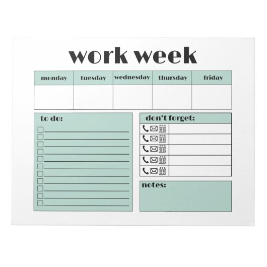 Werkweek Planner - blauw Notitieblok (Voorkant)