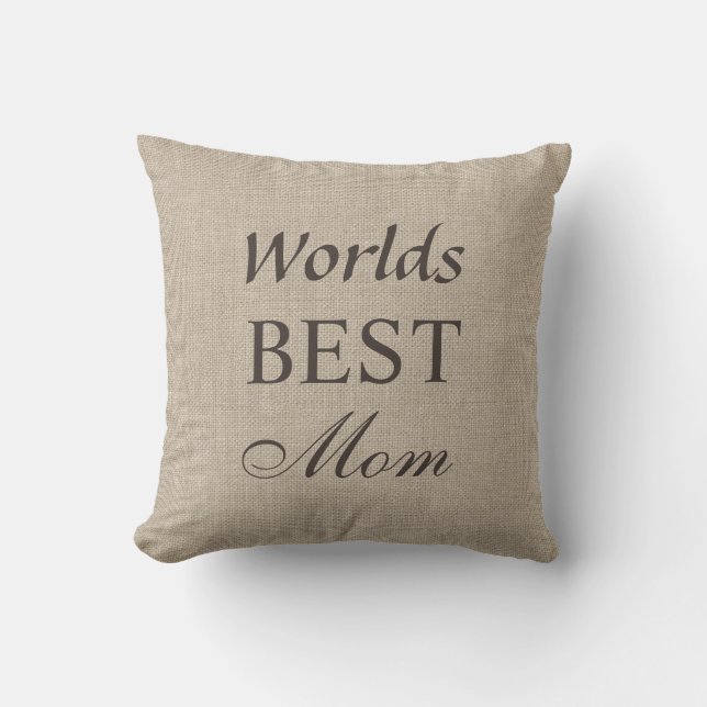 Werllen Beste Mam Pillow op Burlap Kussen (Voorkant)