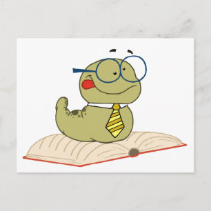Werm op een boekenbril briefkaart