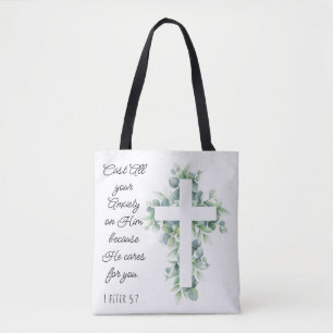 Werp al je angst op Hem Eucalyptus Kruis Draagtas