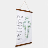 Werp al je angst op Hem Eucalyptus Kruis Hangend Wandkleed (Gebogen)