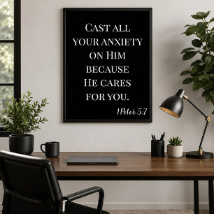 Werp Je Angst op Hem Zwart en Wit Schrift Poster