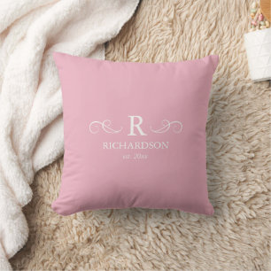 Werp kussen met monogram in blos roze
