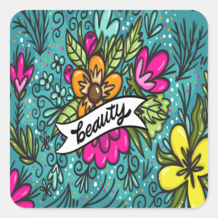 Werp Kussen Schoonheid met Bloemen Vierkante Sticker