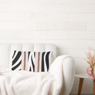 Werp kussen streep roze & wit goud zwart luipaard