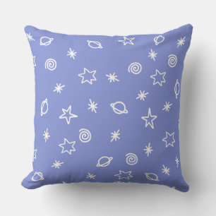 Werpkussen Blauw Ruimte Doodle Sterren Planeten Kussen