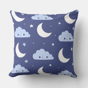 Werpkussen Marineblauw Kawaii Maan Sterren Wolken Kussen