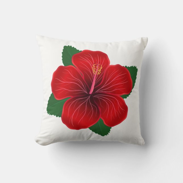 Werpkussen-Rode Hibiscus Kussen (Voorkant)