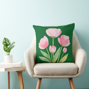 Werpkussen Waterverf lente bloemen op groen Kussen