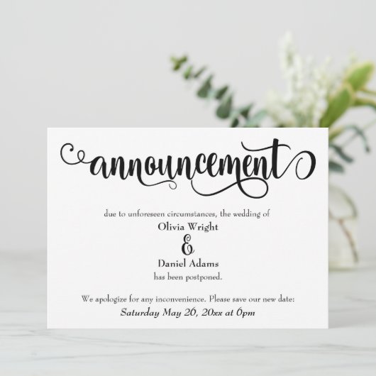 Wervelend script uitgesteld huwelijksaankondiging kaart (Staand voorkant)