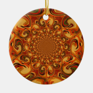 Wervelende Abstracte oranje, bruine en groene tint Keramisch Ornament