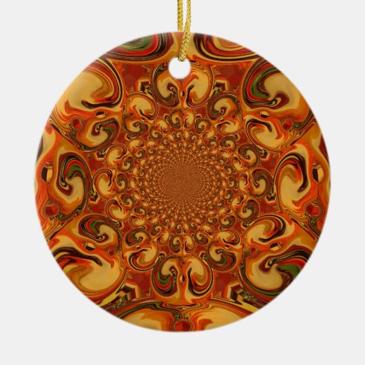 Wervelende Abstracte oranje, bruine en groene tint Keramisch Ornament (Voorkant)